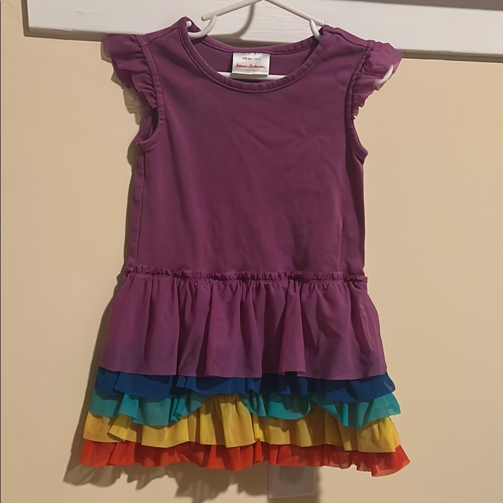Hanna Anderson Purple Ruffled Kids Dress with Rainbow Skirt